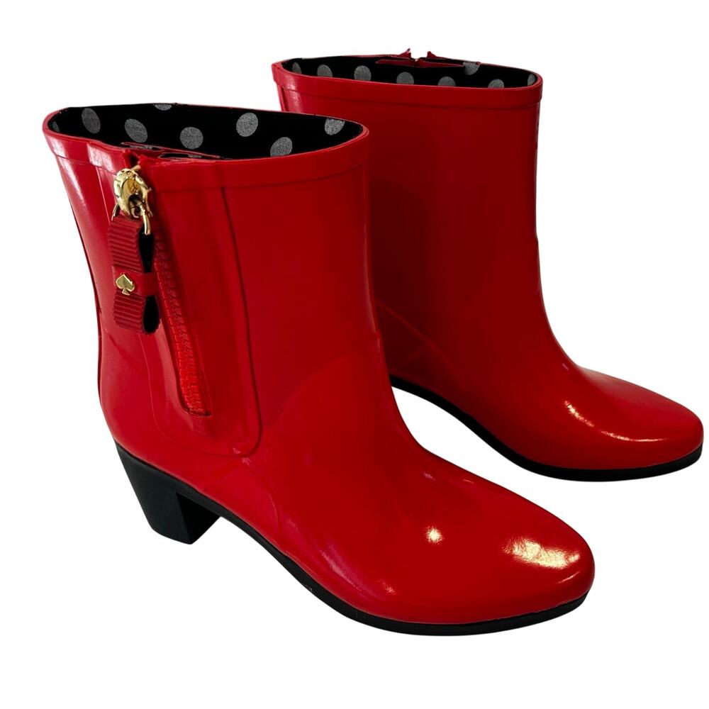 Kate Spade New York Penny Red Short Rubber Rain Boot Women's Sz 7 Excellent Cond